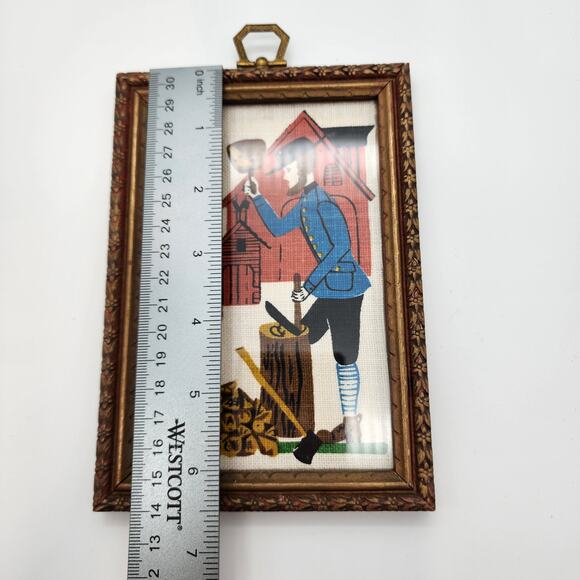Antique Amish Colonial Farmer Framed Linen Folk Art Woven Hand Painted Rare - Picture 10 of 10